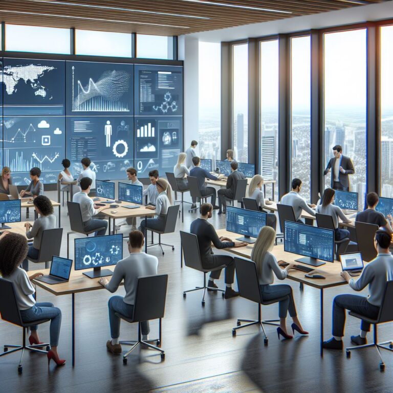 Modern office team using AI tools on their computers