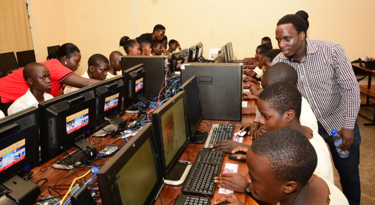 Students learning in the Buddo Christian Secondary School computer lab donated by Computer Works Uganda