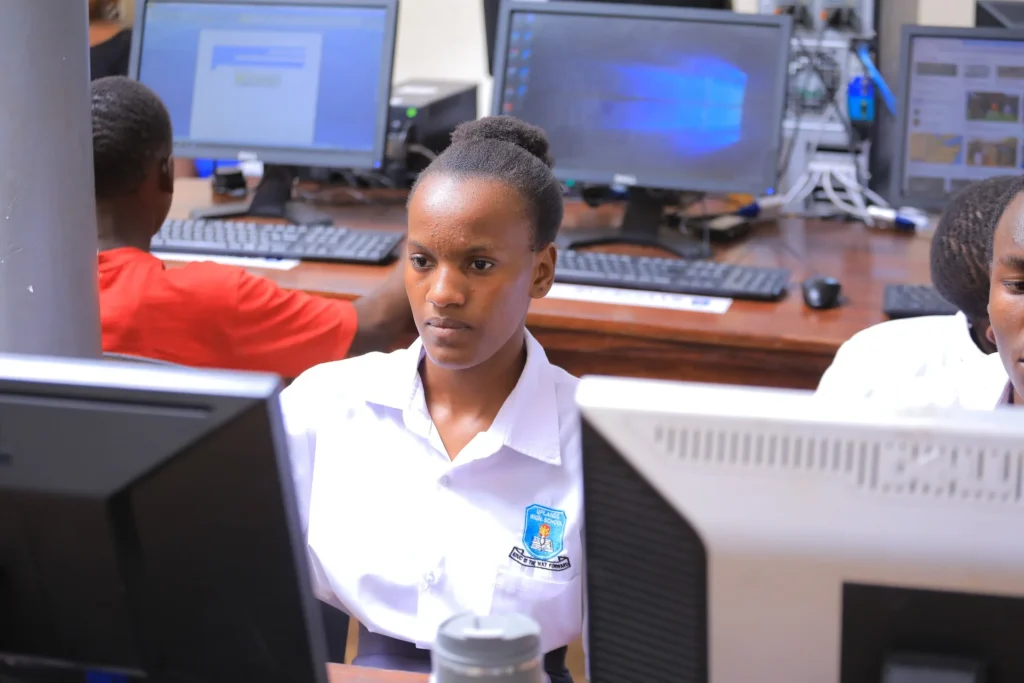 Student at a computer station in a newly installed school lab